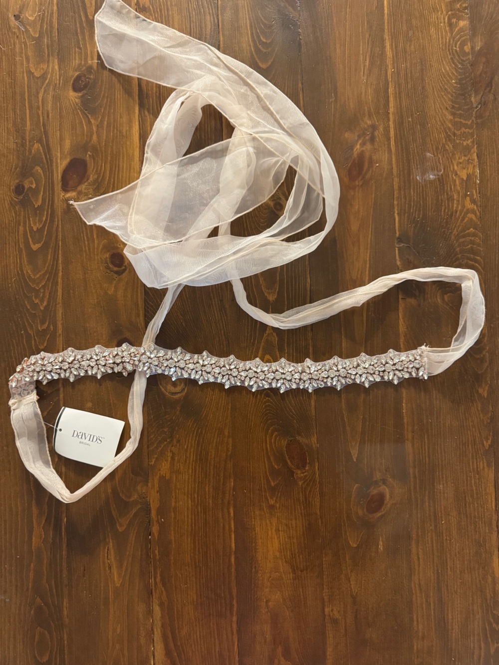 David's Bridal Pink Crystal Ribbon Wedding belt